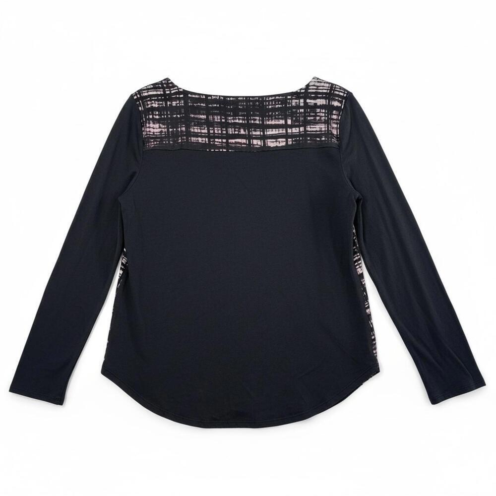 Ann Taylor Black and Light Pink Grid-Print Long Sleeve Top - Picture 2 of 5